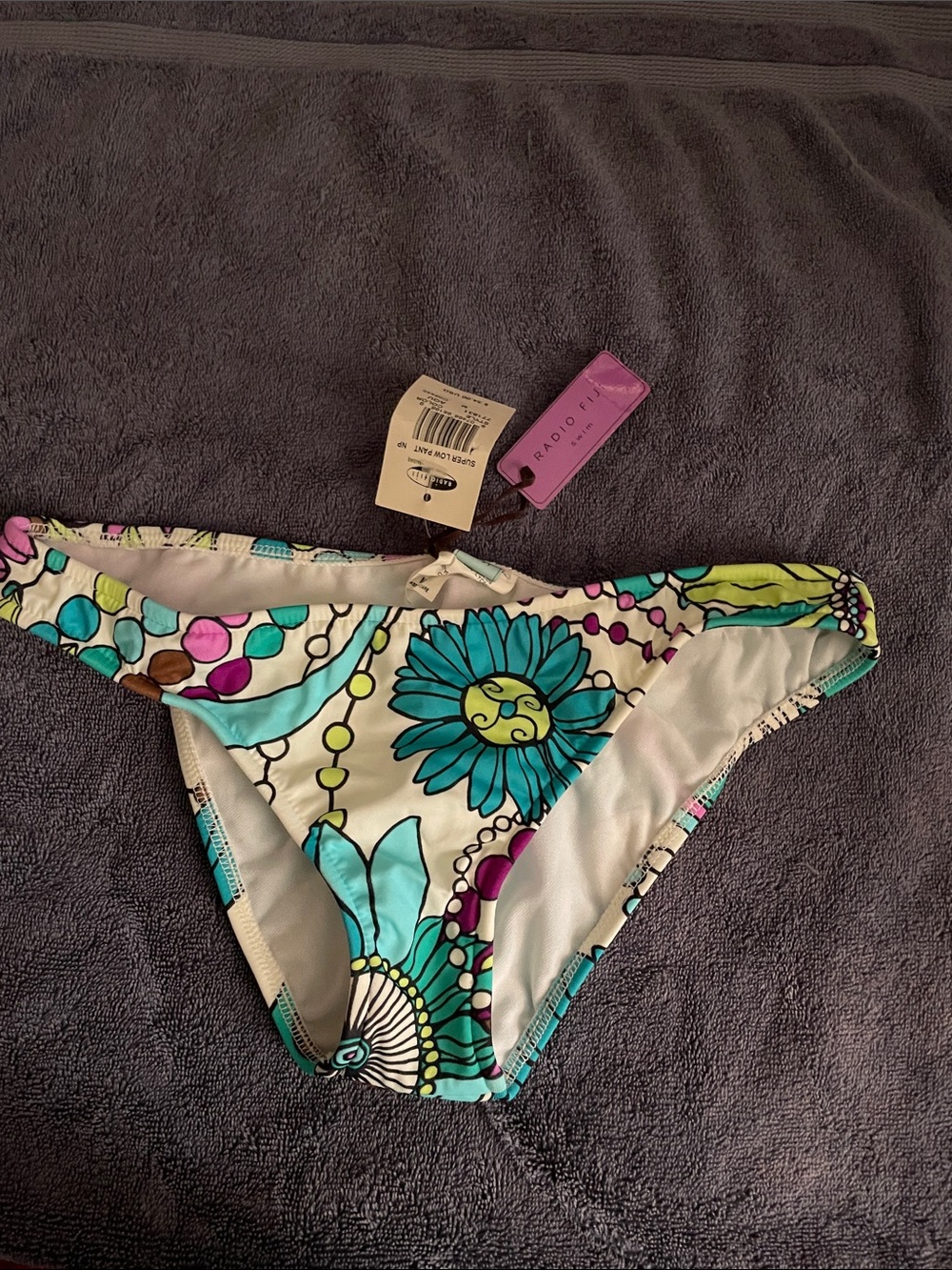 Radio Fit Women's Floral Print Bikini Bottom in Teal & White